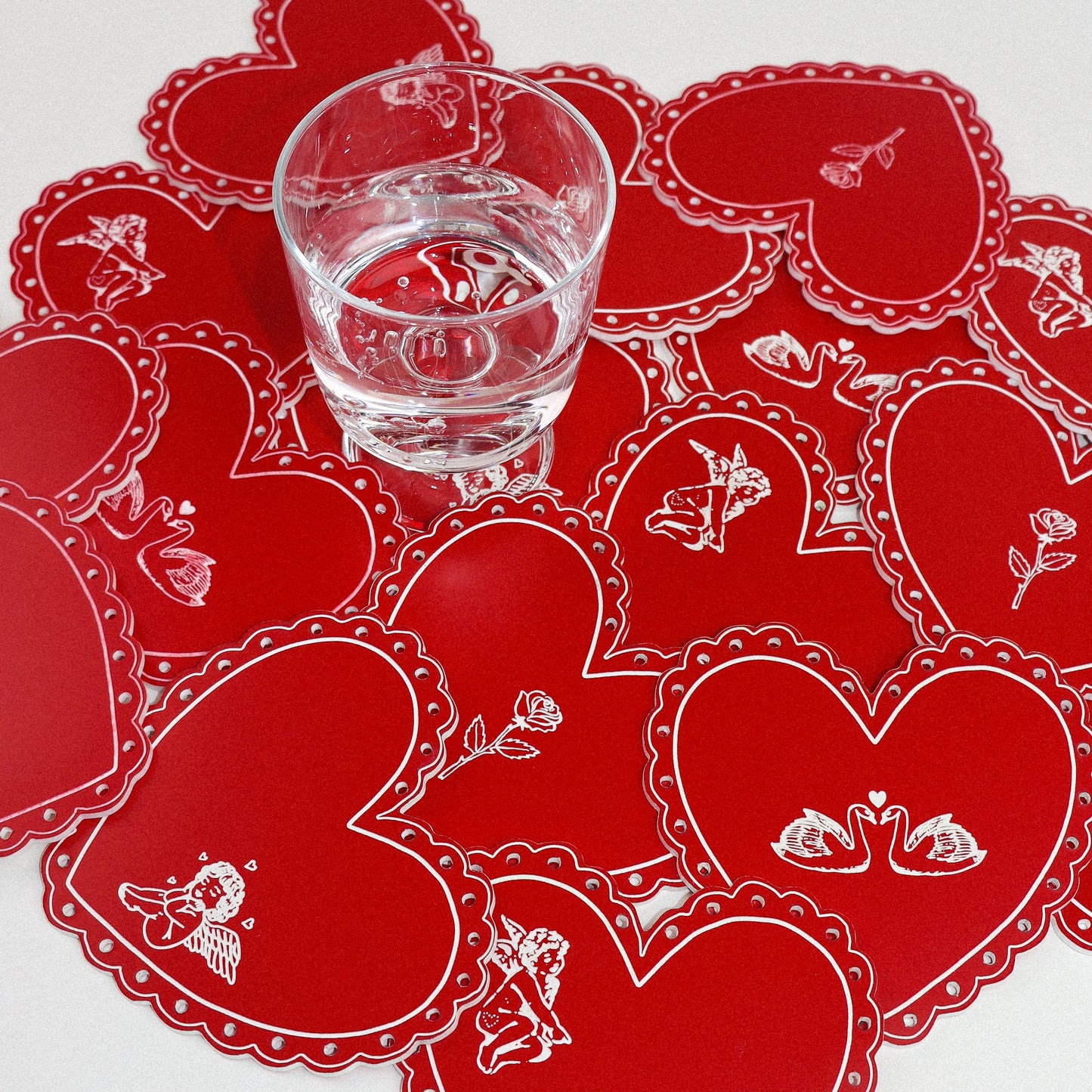 Red and White Valentine Coasters (4pc)