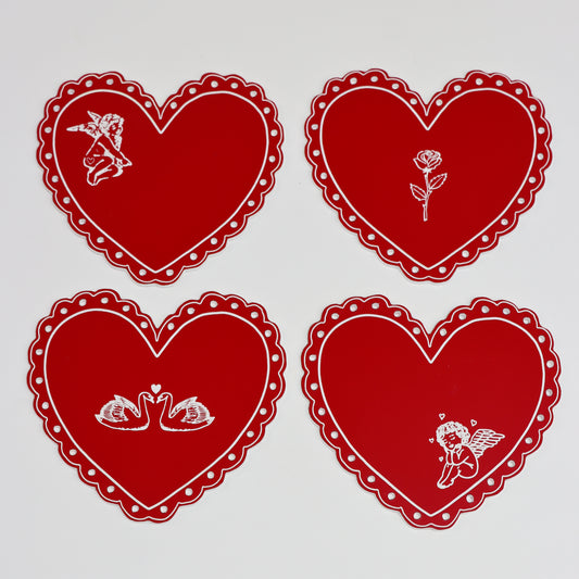 Red and White Valentine Coasters (4pc)
