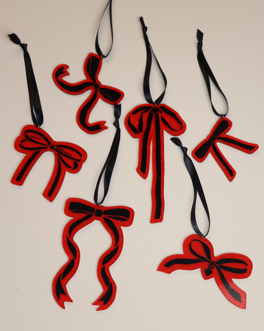 Red & Black Bow Ornaments (6pc)