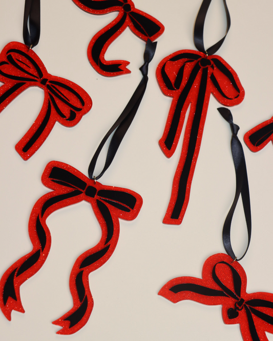 Red & Black Bow Ornaments (6pc)