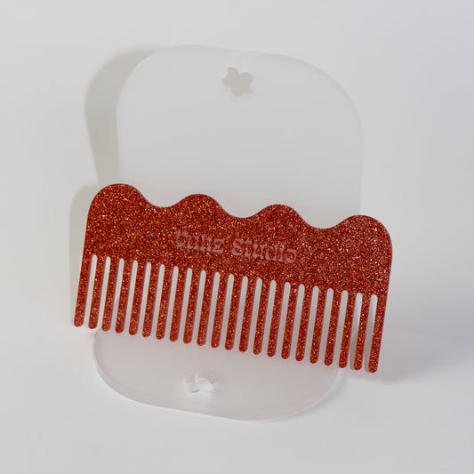 Large Wavy Comb, Orange Glitter